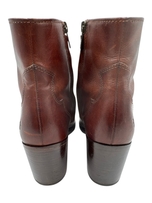 Frye Shoe Size 7.5 Brown Leather Pointed Toe Side Zip Stacked Heel Booties Brown / 7.5