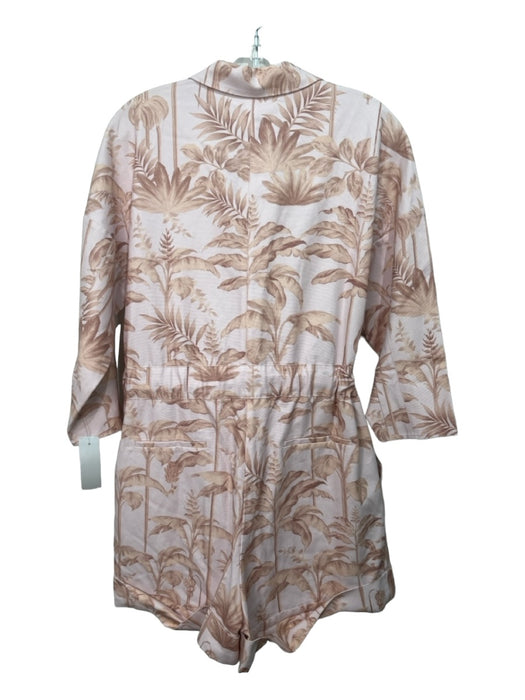 Ted Baker Size 2/M Pink & Beige Cotton Blend Palm Fronds Print Collared Romper Pink & Beige / 2/M