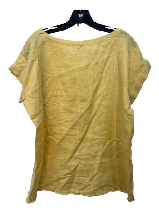 Magaschoni Size S Yellow Linen Drop Shoulder Short Sleeve cuff Raw Hem Top Yellow / S