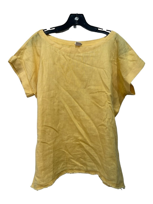 Magaschoni Size S Yellow Linen Drop Shoulder Short Sleeve cuff Raw Hem Top Yellow / S