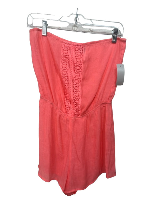 Laundry Size M Orange Pink Rayon Blend Strapless Crochet Detail Sheer Romper Orange Pink / M