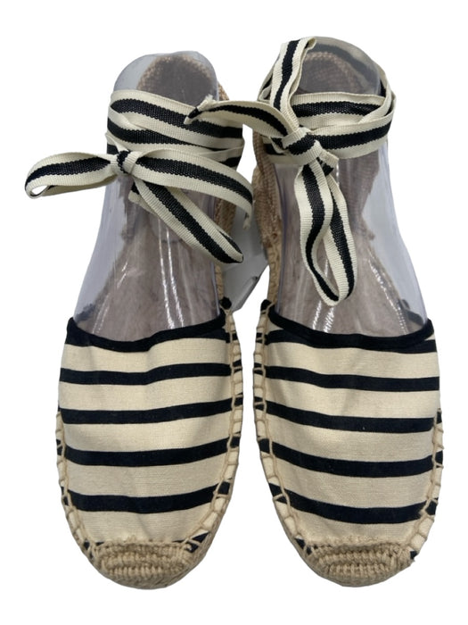 Soludos Shoe Size 9 Beige & Black Ankle Wrap Stripe Flat Woven Base Espadrille Beige & Black / 9
