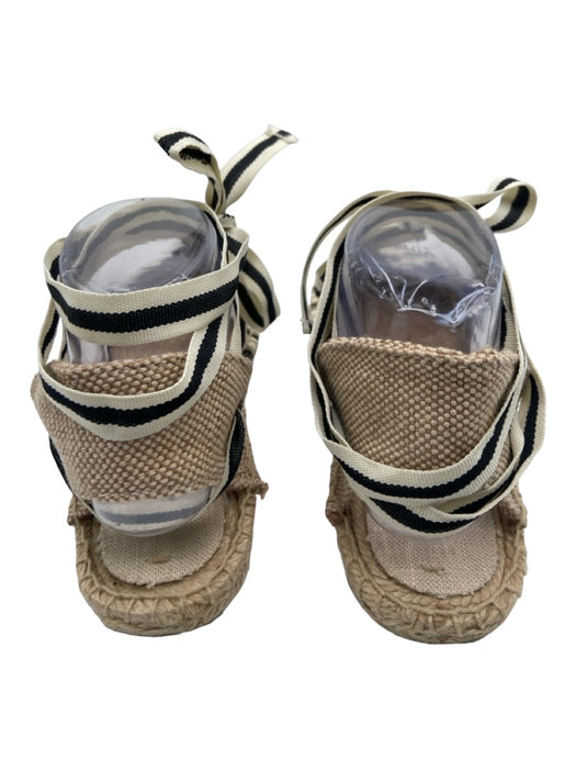 Soludos Shoe Size 9 Beige & Black Ankle Wrap Stripe Flat Woven Base Espadrille Beige & Black / 9
