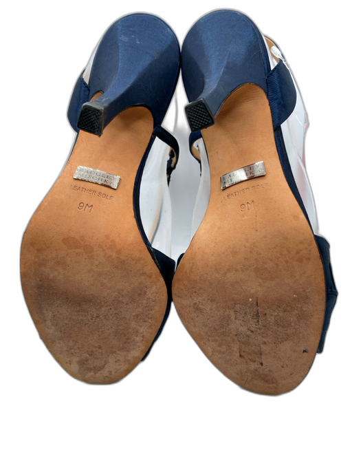 Badgley Mischka Shoe Size 9 Navy Blue Canvas Leather Sole Rosette Stiletto Pumps Navy Blue / 9
