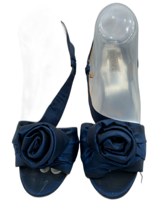 Badgley Mischka Shoe Size 9 Navy Blue Canvas Leather Sole Rosette Stiletto Pumps Navy Blue / 9