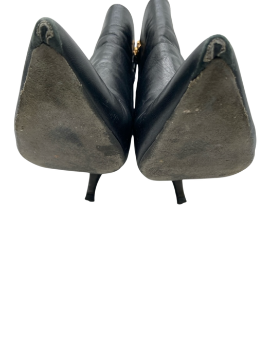 Tory Burch Shoe Size 9 Black Leather Pointed Toe Side Zip Midi Heel Booties Black / 9