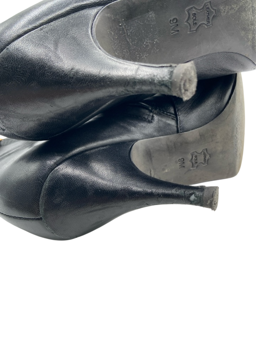 Tory Burch Shoe Size 9 Black Leather Pointed Toe Side Zip Midi Heel Booties Black / 9