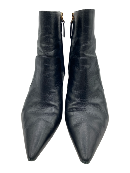 Tory Burch Shoe Size 9 Black Leather Pointed Toe Side Zip Midi Heel Booties Black / 9