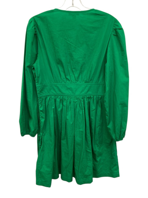 J Campbell Size 6 Kelly Green Cotton Long puff sleeve V Neck Pleated Dress Kelly Green / 6