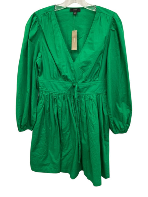 J Campbell Size 6 Kelly Green Cotton Long puff sleeve V Neck Pleated Dress Kelly Green / 6