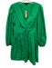 J Campbell Size 6 Kelly Green Cotton Long puff sleeve V Neck Pleated Dress Kelly Green / 6