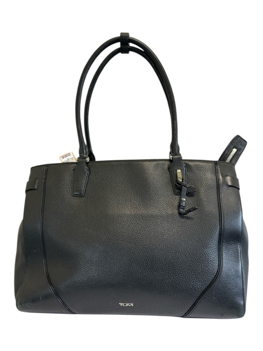 Tumi Black Pebble Leather Silver Hardware Zip Top Tote Bag Black / L
