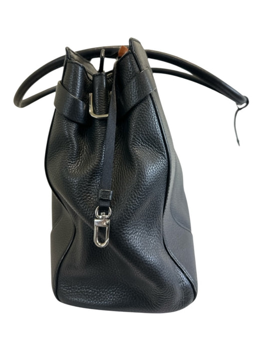 Tumi Black Pebble Leather Silver Hardware Zip Top Tote Bag Black / L