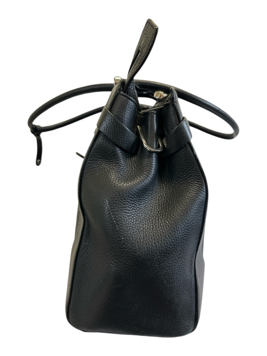 Tumi Black Pebble Leather Silver Hardware Zip Top Tote Bag Black / L
