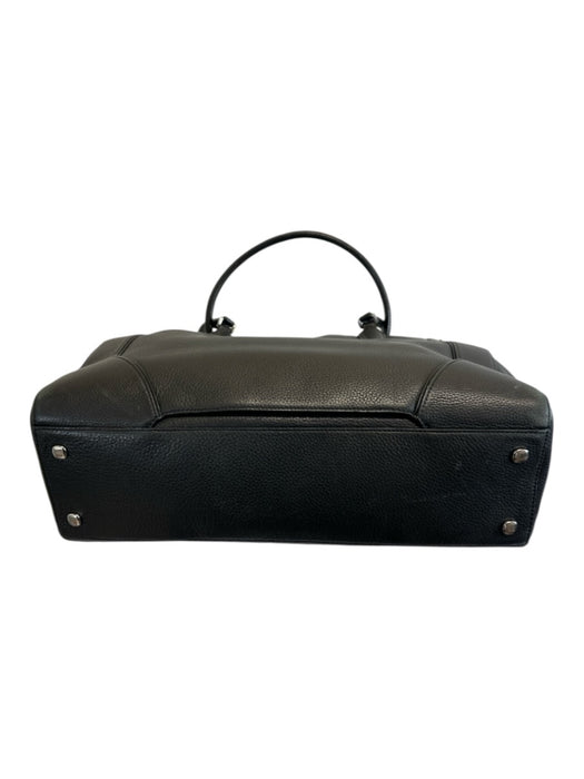 Tumi Black Pebble Leather Silver Hardware Zip Top Tote Bag Black / L