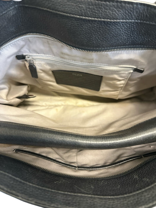 Tumi Black Pebble Leather Silver Hardware Zip Top Tote Bag Black / L
