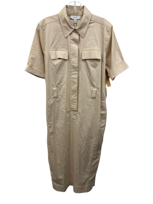 Reiss Size 6 Khaki Beige Cotton Blend Short Sleeve Buttons Belt loops Dress Khaki Beige / 6