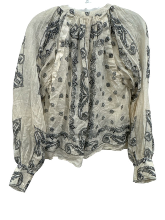 J Crew Size S Beige & Black Ramie Long puff sleeve Paisley Print Buttons Top Beige & Black / S