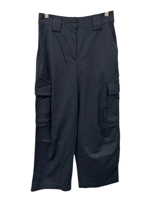 Reiss Size 2 Navy Blue Tencel & Cotton Zip Fly High Rise Cargo Wide Leg Pants Navy Blue / 2