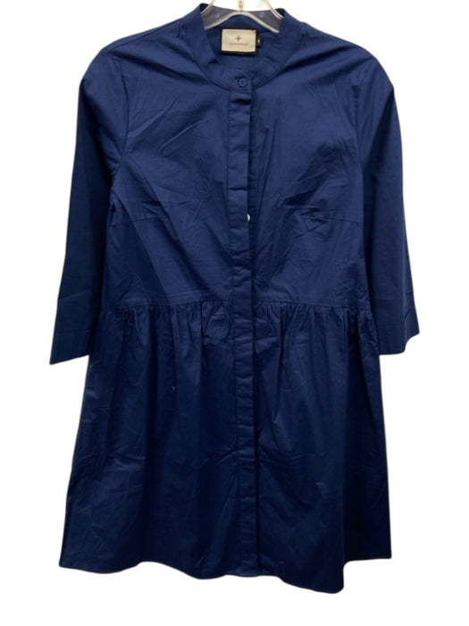 Tuckernuck Size S Blue Cotton Long Sleeve Button Front Waist Detail Dress Blue / S