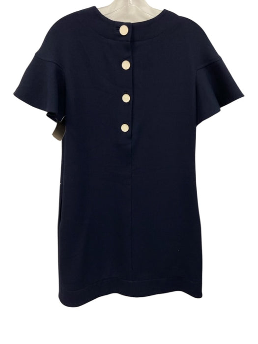 Lela Rose Size 2 Navy & Cream Wool Blend short flare sleeve Crepe Shift Dress Navy & Cream / 2