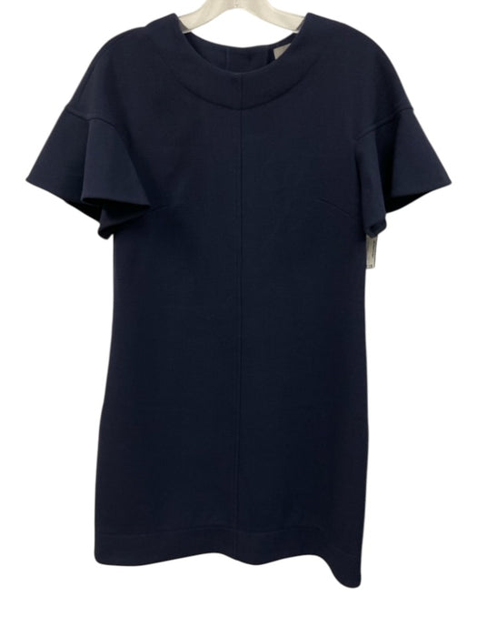 Lela Rose Size 2 Navy & Cream Wool Blend short flare sleeve Crepe Shift Dress Navy & Cream / 2