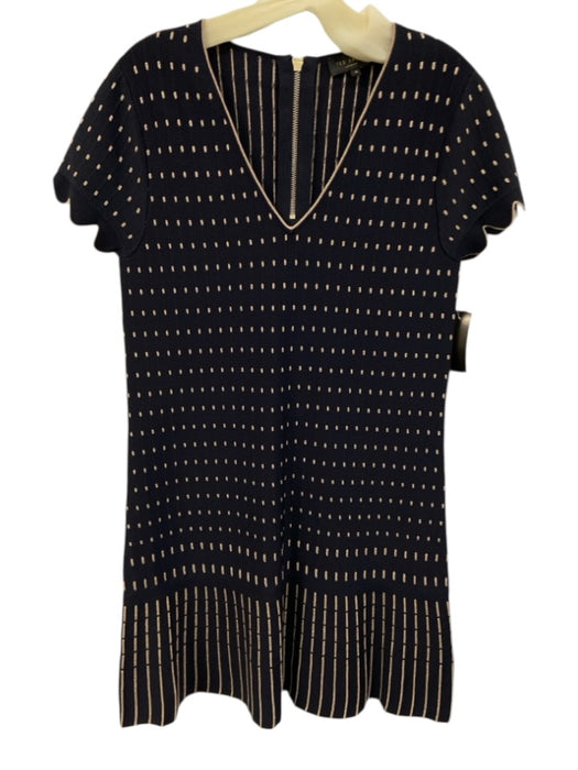 Ted Baker Size 2 Black & Gold Viscose Blend Knit Short Sleeve Dotted Dress Black & Gold / 2
