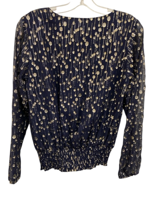 STS Sail to Sable Size XS navy & gold Polyester Blend Chiffon V Neck Top navy & gold / XS