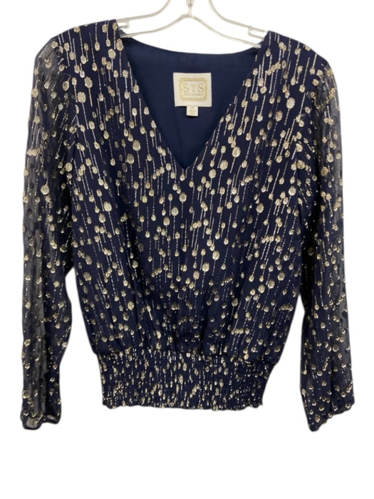 STS Sail to Sable Size XS navy & gold Polyester Blend Chiffon V Neck Top navy & gold / XS