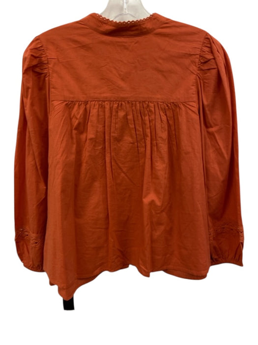 La Roque Size S Orange Cotton Long Balloon Sleeve Ladder Lace Button Front Top Orange / S