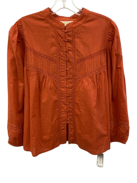 La Roque Size S Orange Cotton Long Balloon Sleeve Ladder Lace Button Front Top Orange / S