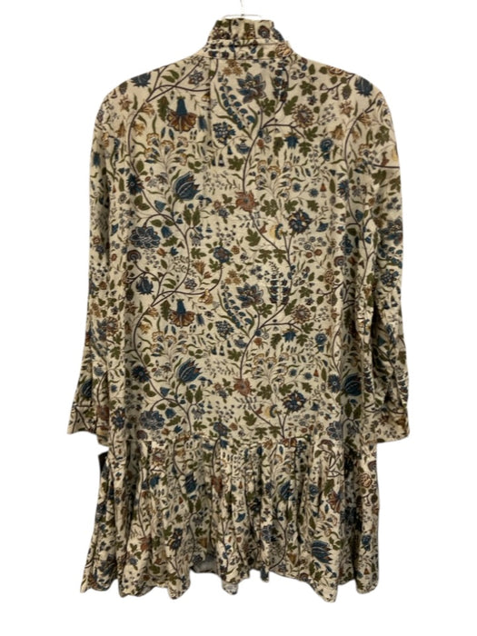 Tuckernuck Size S Beige, Blue & Multi Linen & Cotton Long Sleeve Floral Dress Beige, Blue & Multi / S