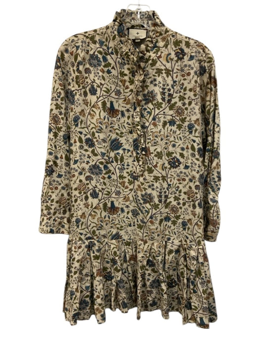 Tuckernuck Size S Beige, Blue & Multi Linen & Cotton Long Sleeve Floral Dress Beige, Blue & Multi / S