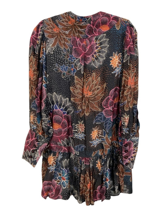 Farm Rio Size XS Black, Pink & Multi Viscose Long Balloon Sleeve V Neck Dress Black, Pink & Multi / XS