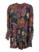 Farm Rio Size XS Black, Pink & Multi Viscose Long Balloon Sleeve V Neck Dress Black, Pink & Multi / XS