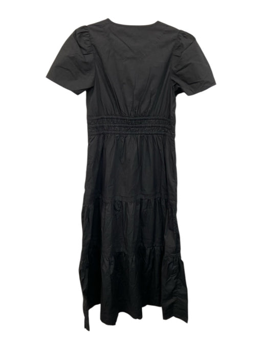 Quince Size S Black Cotton Short Sleeve Elastic Waist V Neck Maxi Dress Black / S