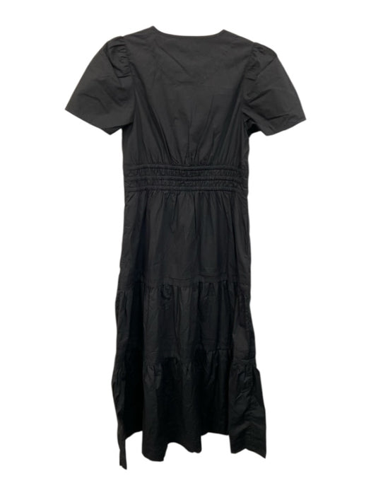 Quince Size S Black Cotton Short Sleeve Elastic Waist V Neck Maxi Dress Black / S