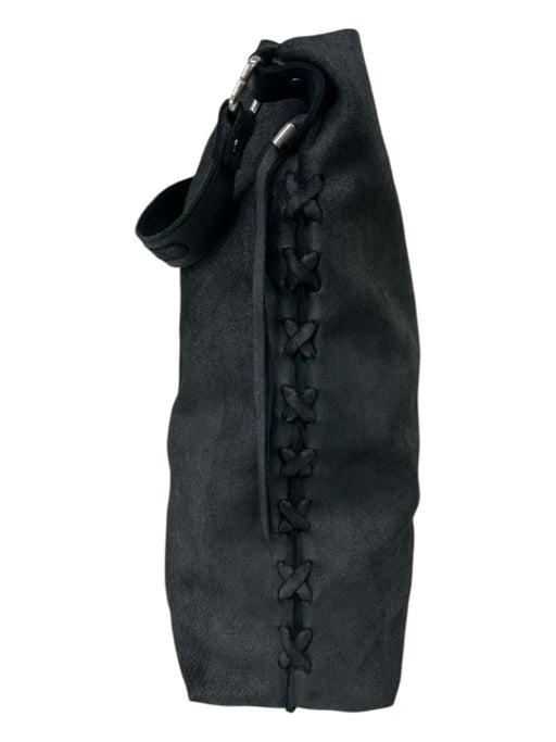 Gianni Notaro Black Leather Button Close Top Handle Slouchy Bag Black