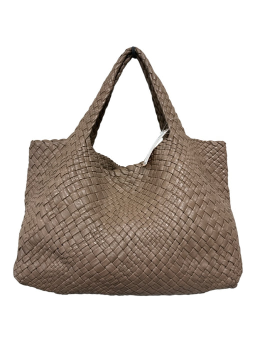 Falor Taupe Leather Woven Magnetic Clasp Top Handle Bag Taupe