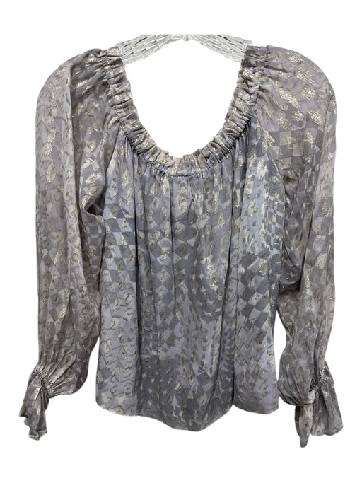 Ramy Brook Size M Dusty Purple, Gold Silk Blend Long Sleeve Abstract Top Dusty Purple, Gold / M