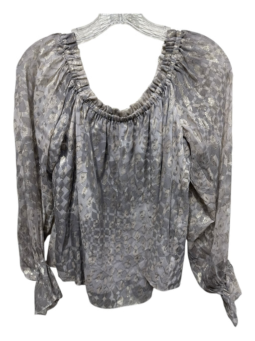 Ramy Brook Size M Dusty Purple, Gold Silk Blend Long Sleeve Abstract Top Dusty Purple, Gold / M