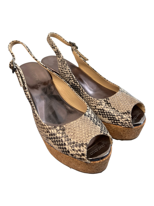 Jimmy Choo Shoe Size 37 Gray & Black Leather & Cork Slingbacks Peep Toe Shoes Gray & Black / 37