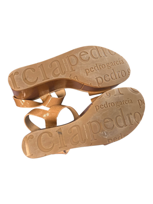 Pedro Garcia Shoe Size 36 Tan Patent Leather Open Toe & Heel Velcro Sandal Shoes Tan / 36