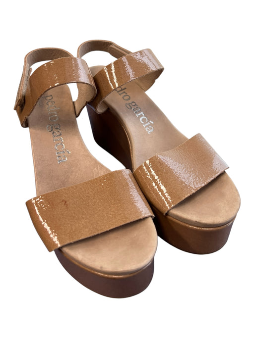 Pedro Garcia Shoe Size 36 Tan Patent Leather Open Toe & Heel Velcro Sandal Shoes Tan / 36