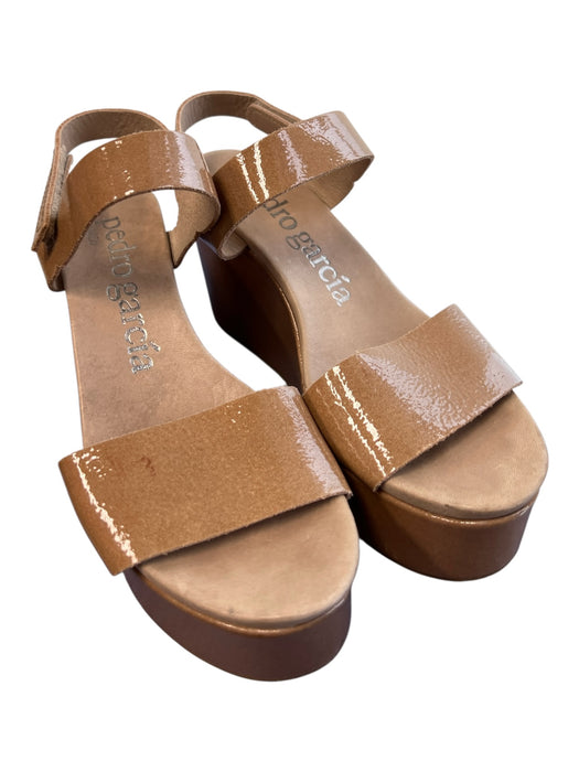 Pedro Garcia Shoe Size 36 Tan Patent Leather Open Toe & Heel Velcro Sandal Shoes Tan / 36