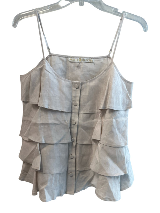 Marie Oliver Size XS Light Beige Linen Tiered Front Buttons Top Light Beige / XS