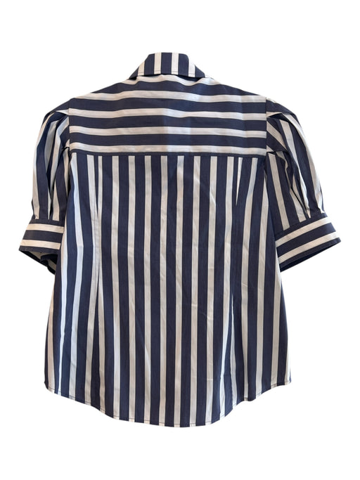 Tanya Taylor Size 4 Blue & White Cotton Short Puff Sleeve Wide Stripe Top Blue & White / 4