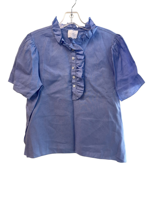 Sundays Size Small Light Blue Linen Short Sleeve Ruffle Detail Half Button Top Light Blue / Small