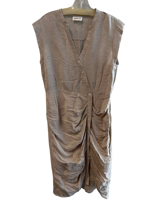 Sugar + Lips Size Medium Oatmeal Linen Blend Sleeveless Round Split Neck Dress Oatmeal / Medium