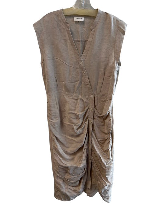 Sugar + Lips Size Medium Oatmeal Linen Blend Sleeveless Round Split Neck Dress Oatmeal / Medium